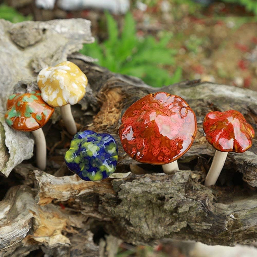 4pcs  Ceramic Mushroom for Garden, Yard, Fairy Garden - Lawn Ornament