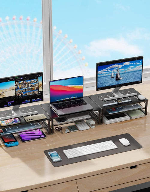 Load image into Gallery viewer, 2-Tier Metal Monitor Stand Riser, Desk Organizer for Office Supplies
