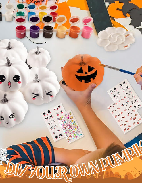 Load image into Gallery viewer, 12 Pcs, Foam Fake Pumpkins DIY Painting Kits with Stickers  Halloween Autumn Thanksgiving Decor
