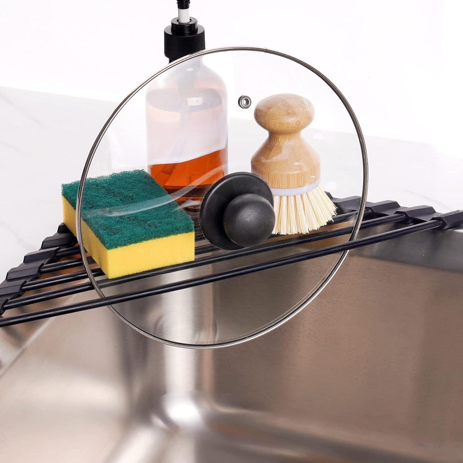 Triangle Roll-Up Dish Drying Rack with Silicone Coating Stainless Steel Frame
