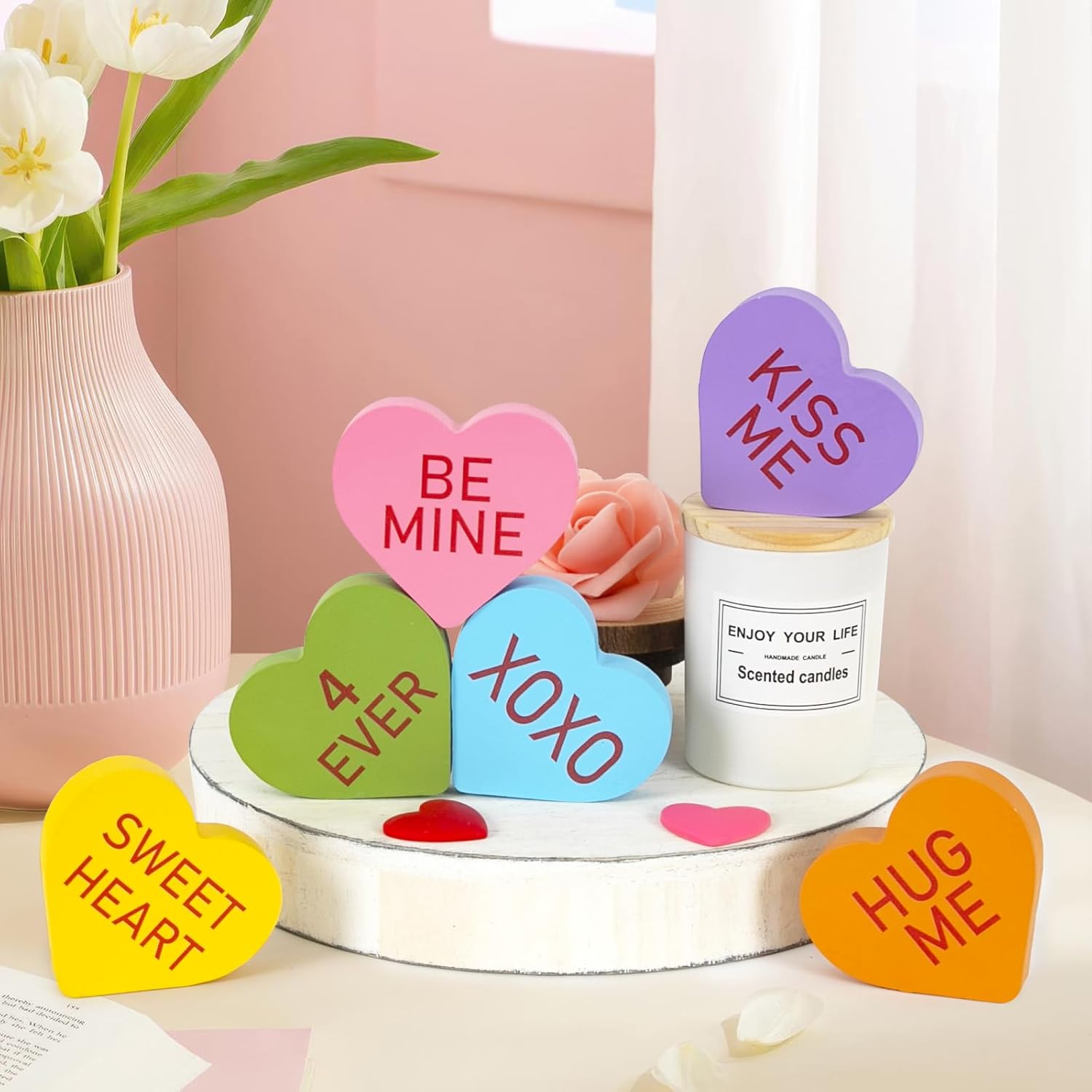 6PCS Double-sided Wooden Valentines Day Decoration