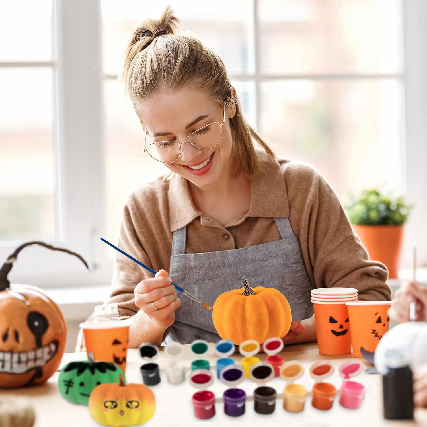 12 Pcs, Foam Fake Pumpkins DIY Painting Kits with Stickers  Halloween Autumn Thanksgiving Decor
