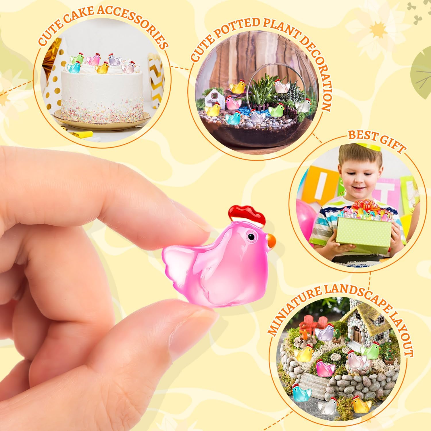 64PCS Luminous Mini Chicken Figurines Resin Miniature Animals