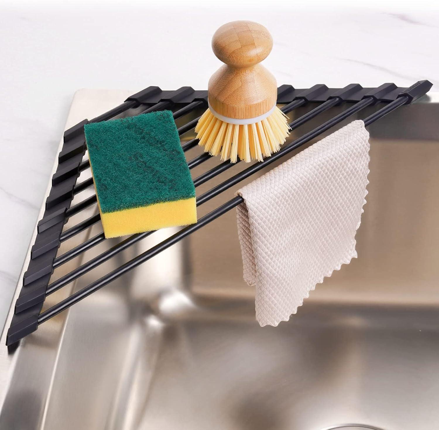Triangle Roll-Up Dish Drying Rack with Silicone Coating Stainless Steel Frame