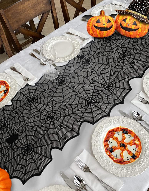 Load image into Gallery viewer, Black Lace Spider Web Table Runners for Halloween Decor/Party 18 x 72Inch
