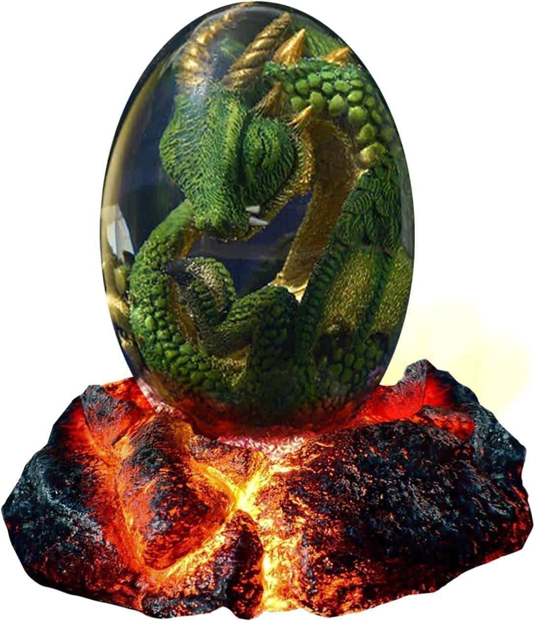 Lava Dragon Egg with Luminous Base, Handmade Sculpture Resin Ornaments, Gift (Green)