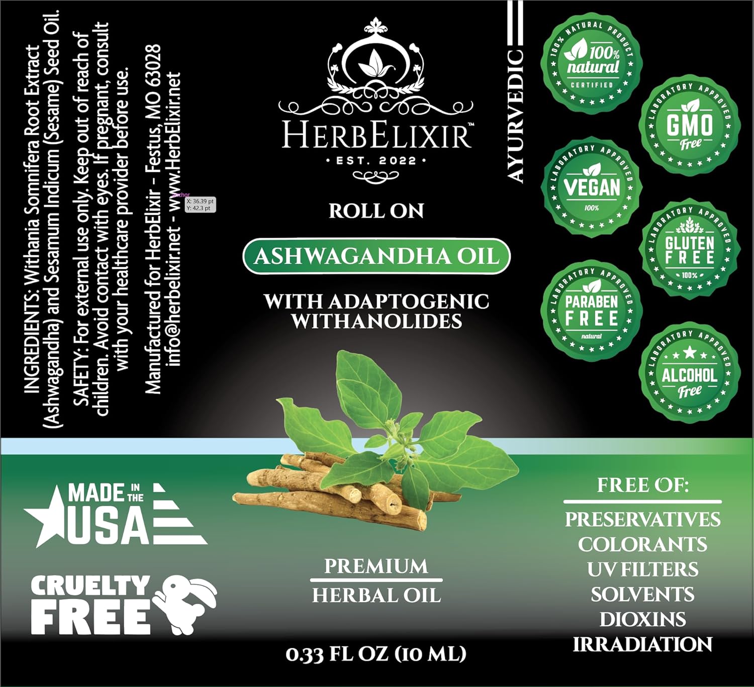 Ashwagandha Oil Roll On - for Stress Relief, Hormone Balance, Thyroid Support - 10ml