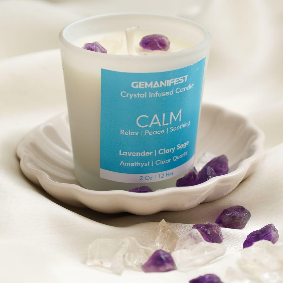 Calm Crystal Candle for Manifestation, Aromatherapy and Relaxation I Non Toxic, Vegan, Lead Free | Calm Candles for Women