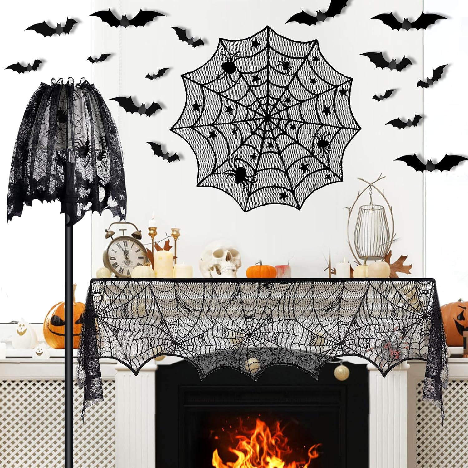 5 Pack Halloween Decorations Indoor Halloween Spider Web Tablecloth Table Runners