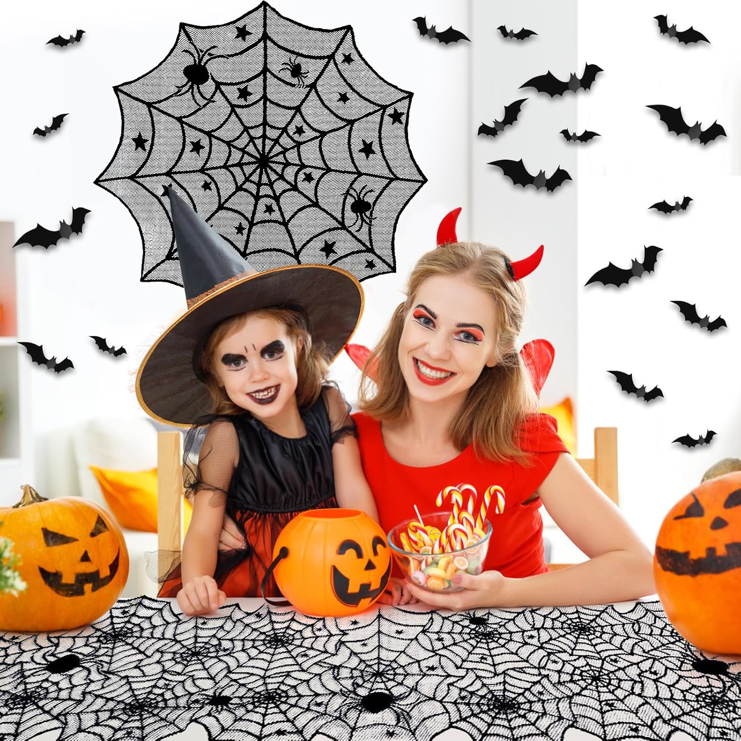 5 Pack Halloween Decorations Indoor Halloween Spider Web Tablecloth Table Runners