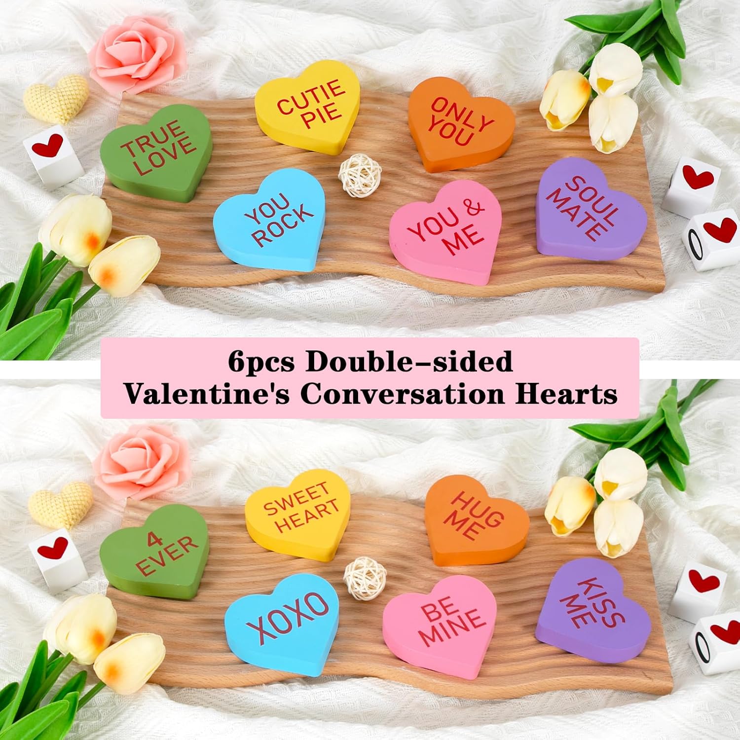 6PCS Double-sided Wooden Valentines Day Decoration