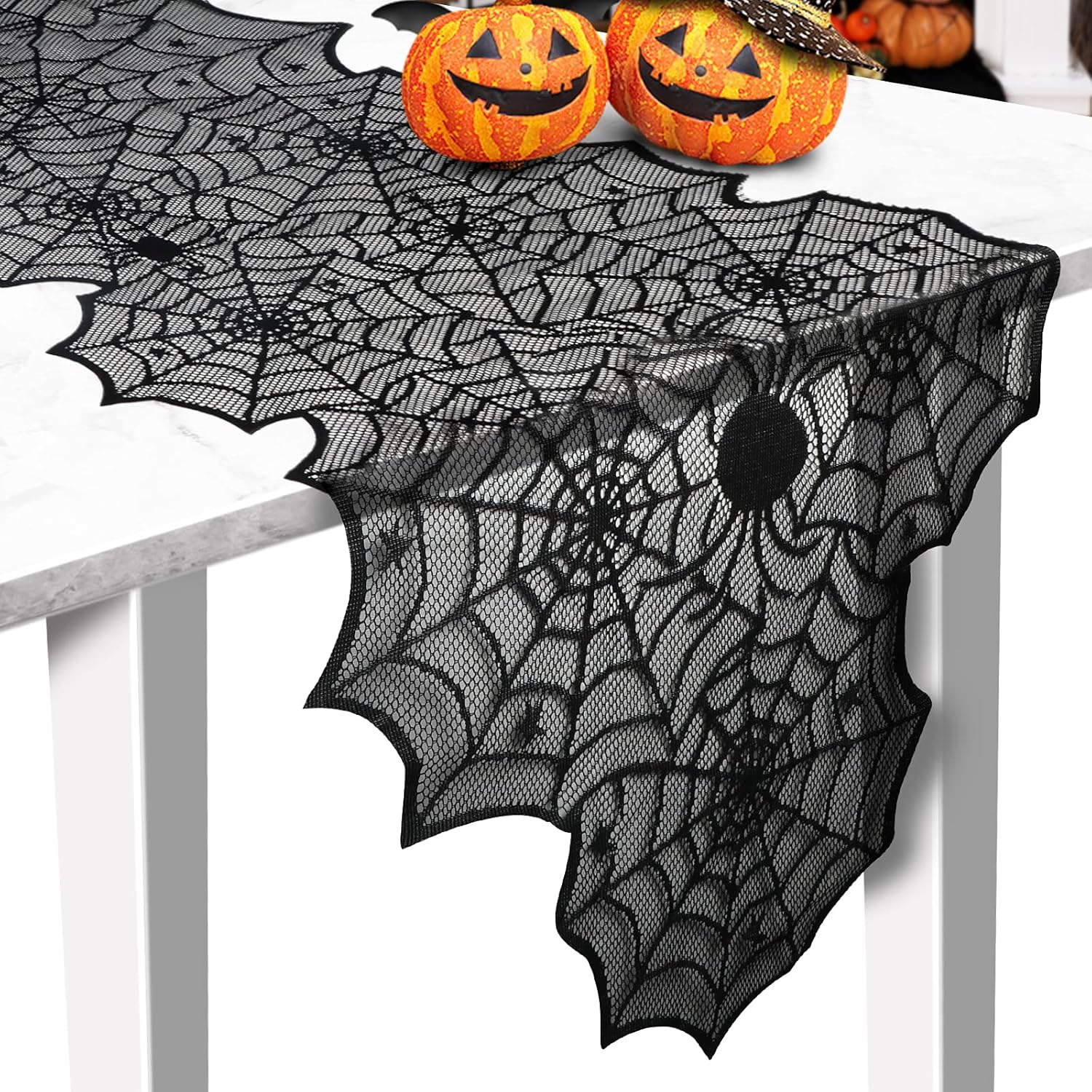 Black Lace Spider Web Table Runners for Halloween Decor/Party 18 x 72Inch