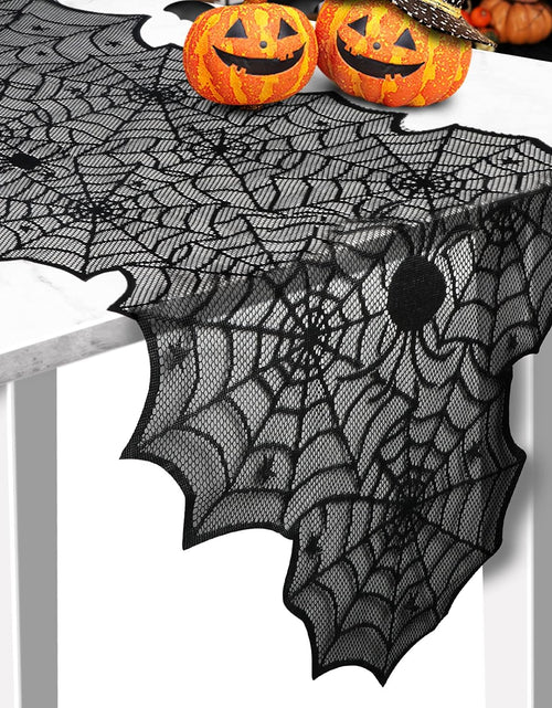 Load image into Gallery viewer, Black Lace Spider Web Table Runners for Halloween Decor/Party 18 x 72Inch
