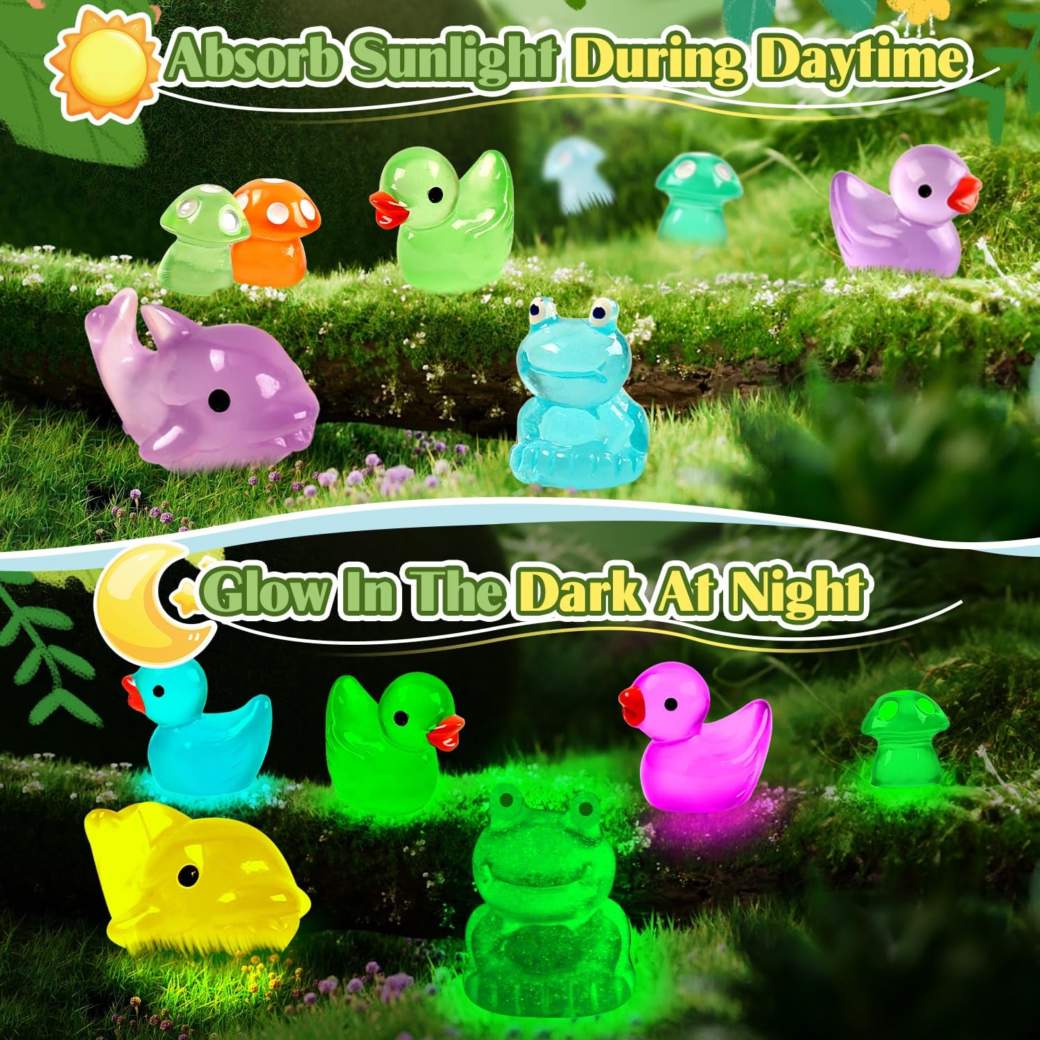 120 Pcs Luminous Mini Resin Ducks Glow in The Dark  Garden Miniature Figure Landscape