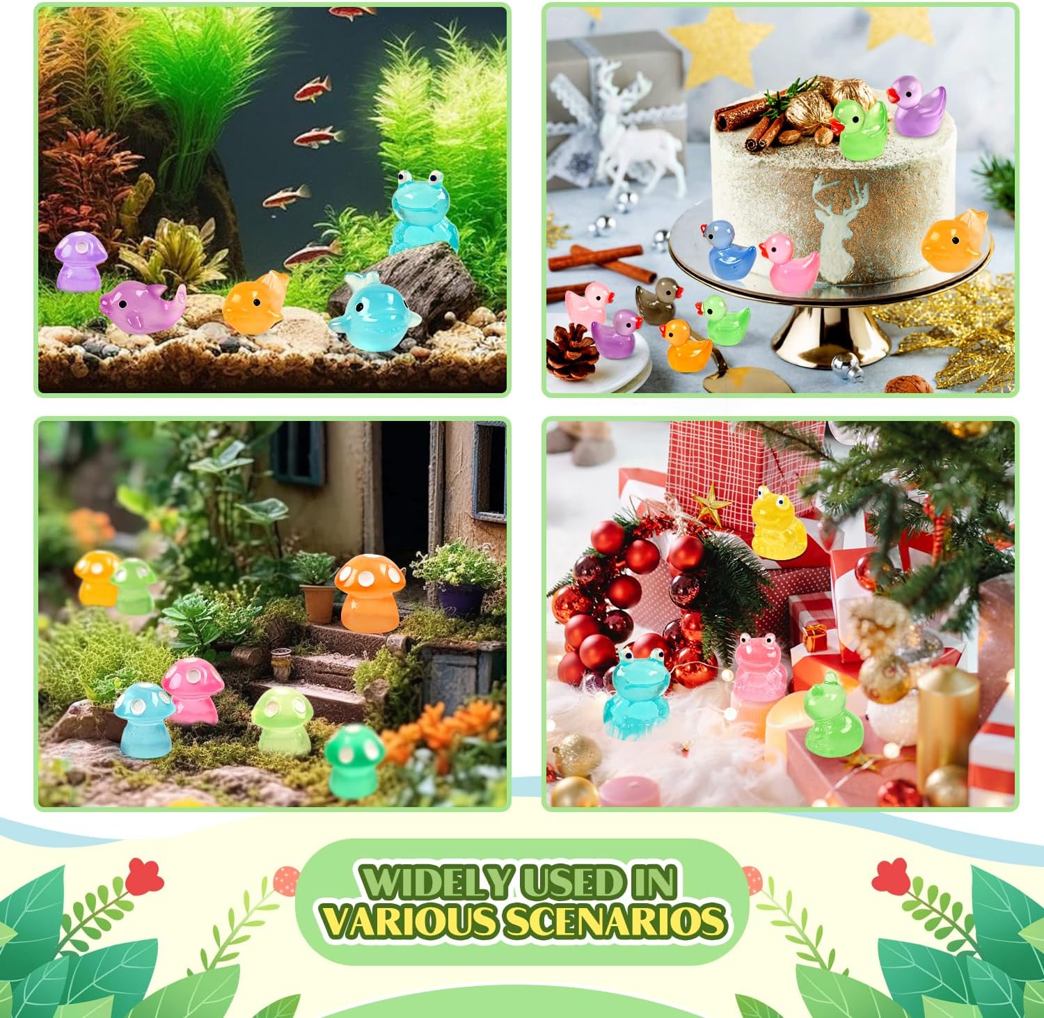 120 Pcs Luminous Mini Resin Ducks Glow in The Dark  Garden Miniature Figure Landscape