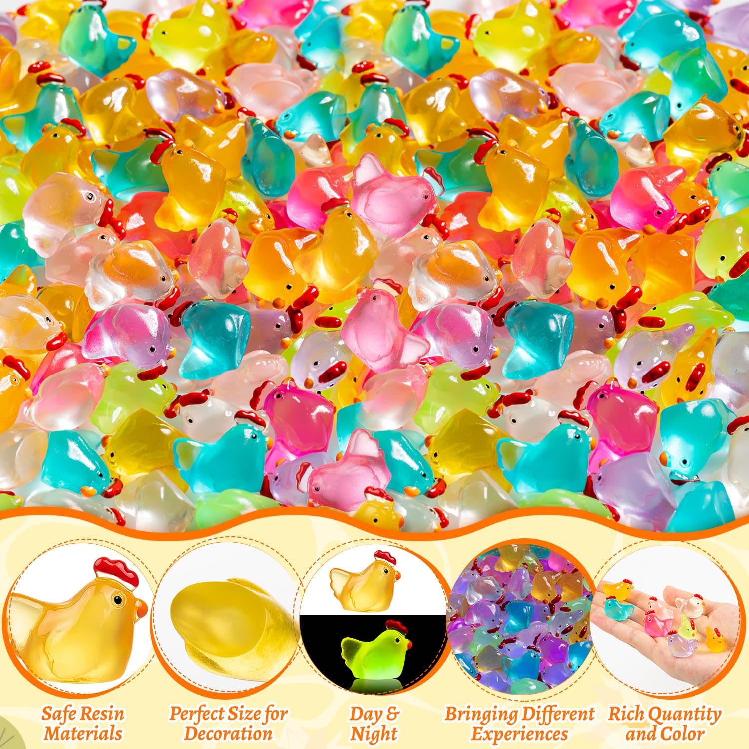 64PCS Luminous Mini Chicken Figurines Resin Miniature Animals