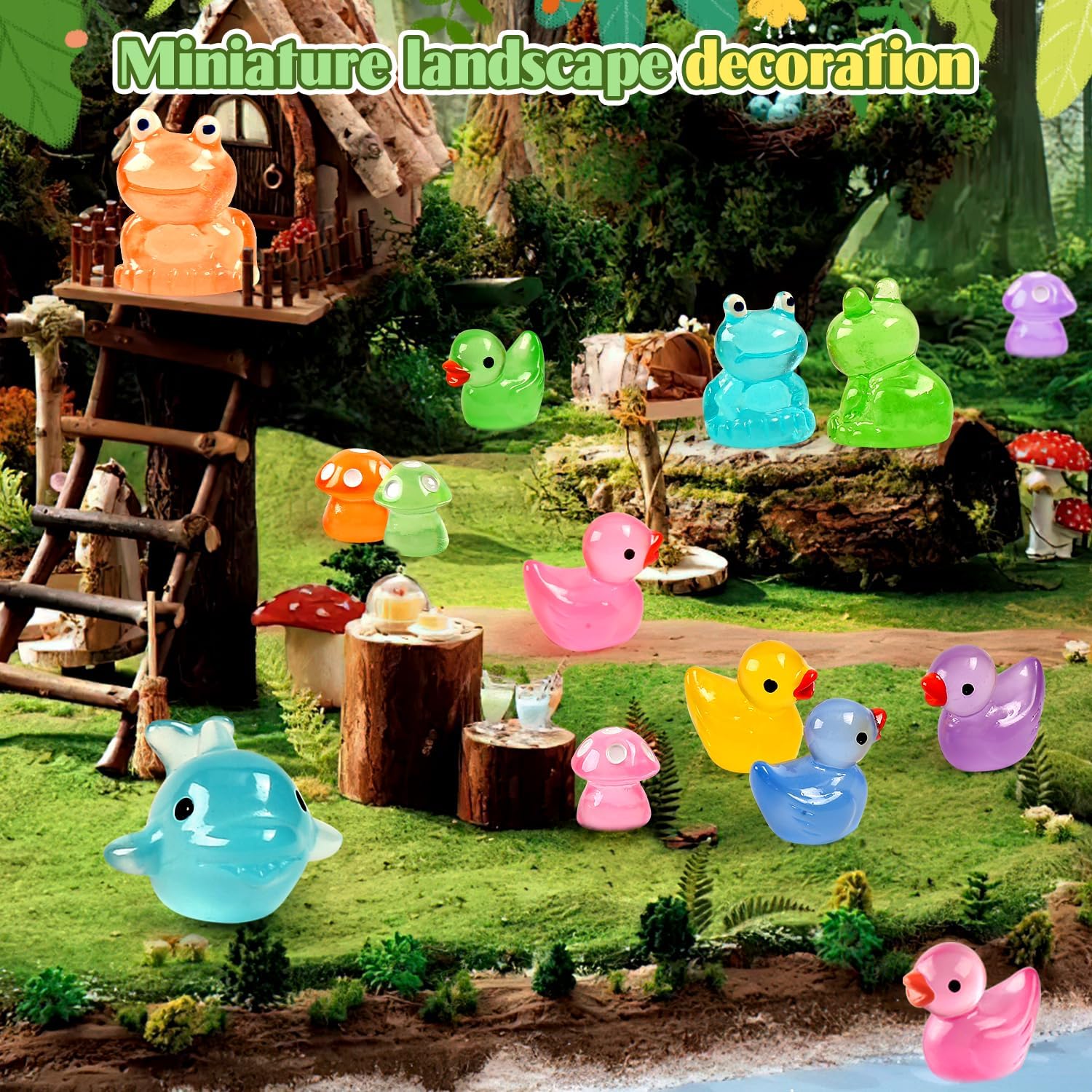 120 Pcs Luminous Mini Resin Ducks Glow in The Dark  Garden Miniature Figure Landscape