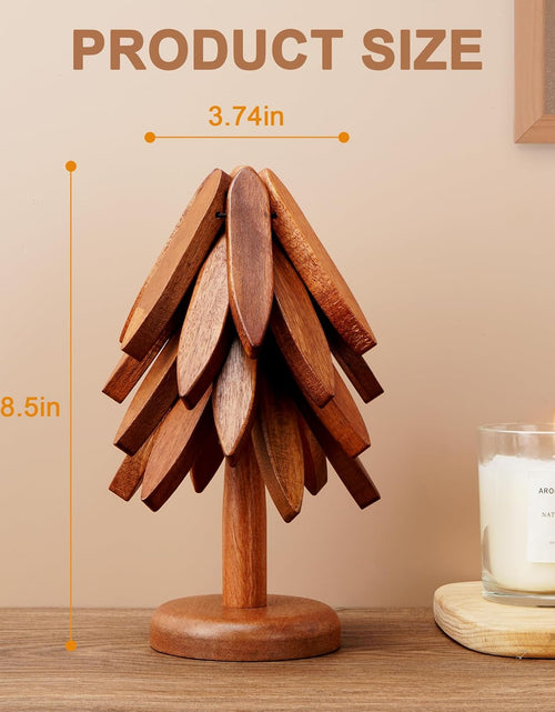 Load image into Gallery viewer, Set of 4 Heat-Resistant Coasters with Stand, Decorative Wooden Trivet Tree
