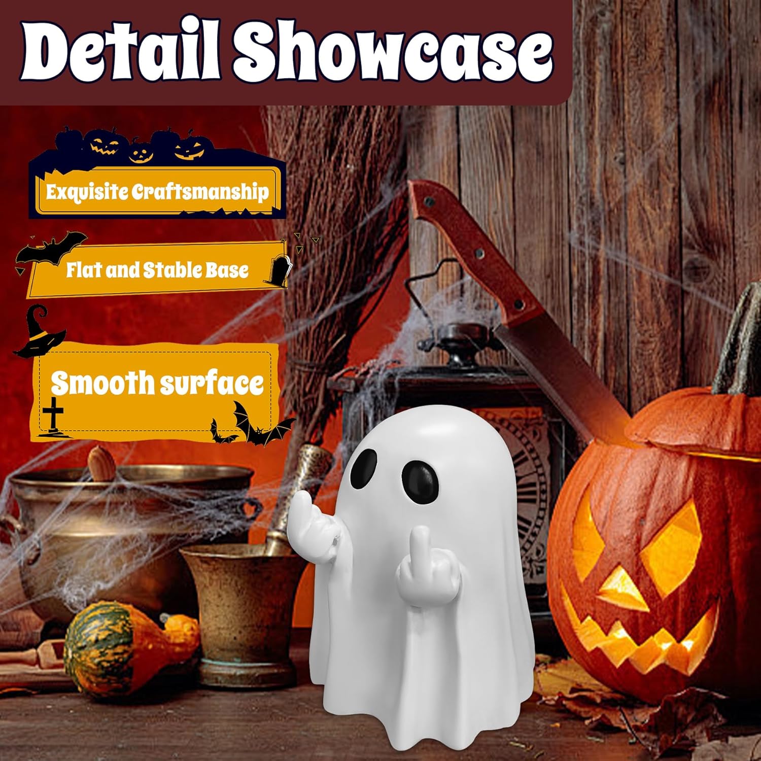 Halloween Ghost Figurine-Spooky & Cute Ghost Statue for Home, Desk, Party Decor