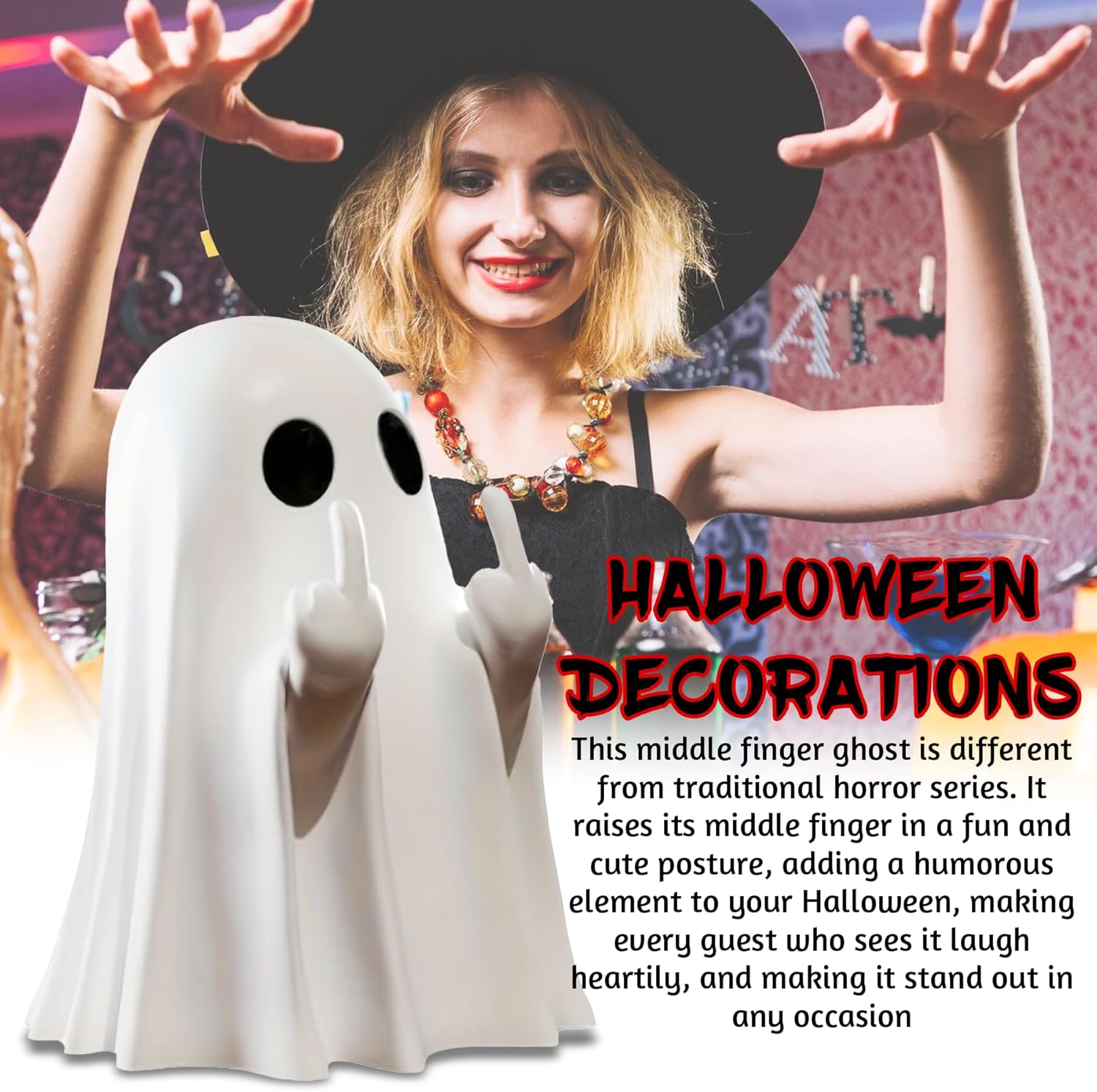 Halloween Ghost Figurine-Spooky & Cute Ghost Statue for Home, Desk, Party Decor