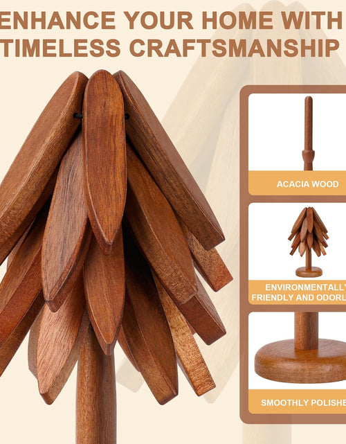 Load image into Gallery viewer, Set of 4 Heat-Resistant Coasters with Stand, Decorative Wooden Trivet Tree

