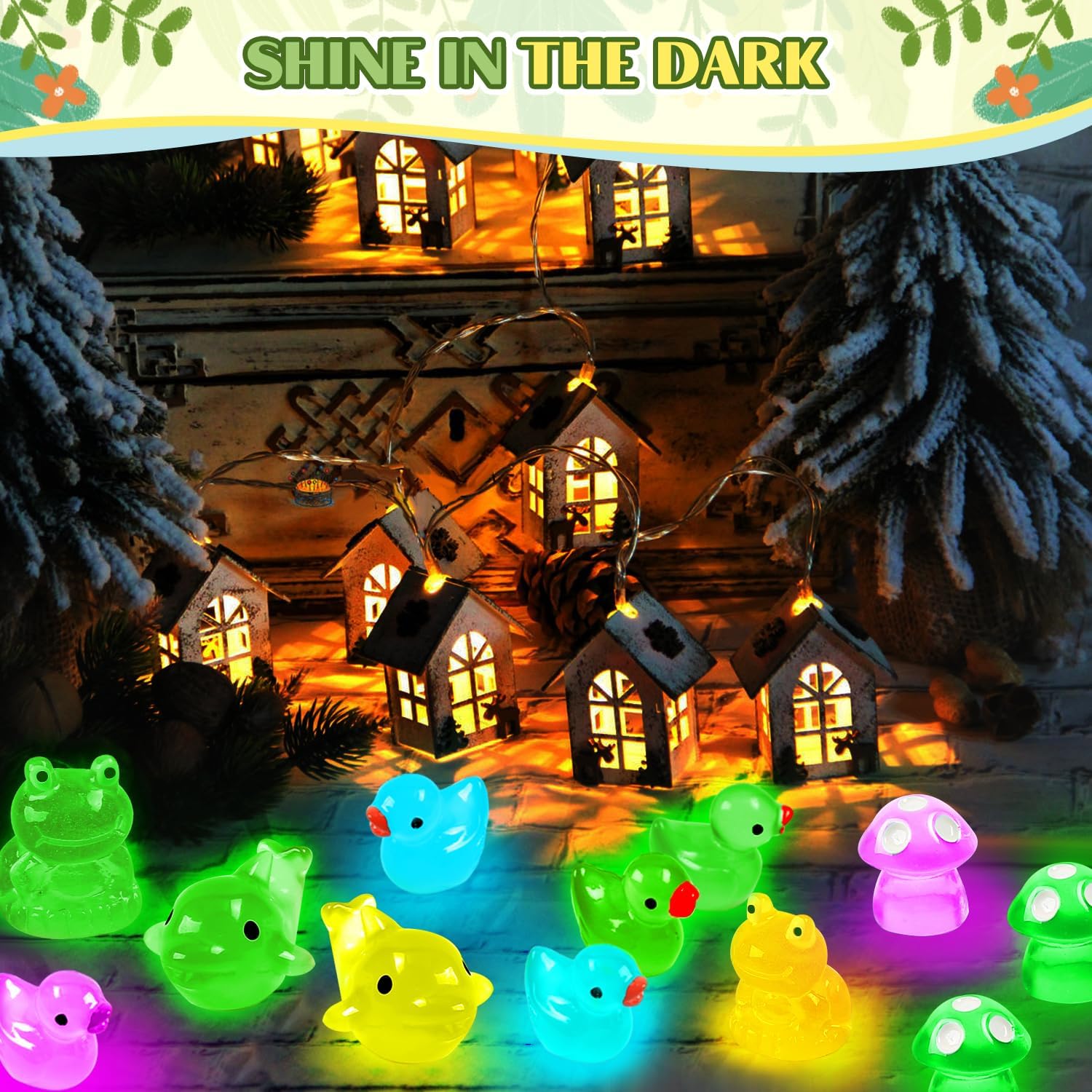 120 Pcs Luminous Mini Resin Ducks Glow in The Dark  Garden Miniature Figure Landscape