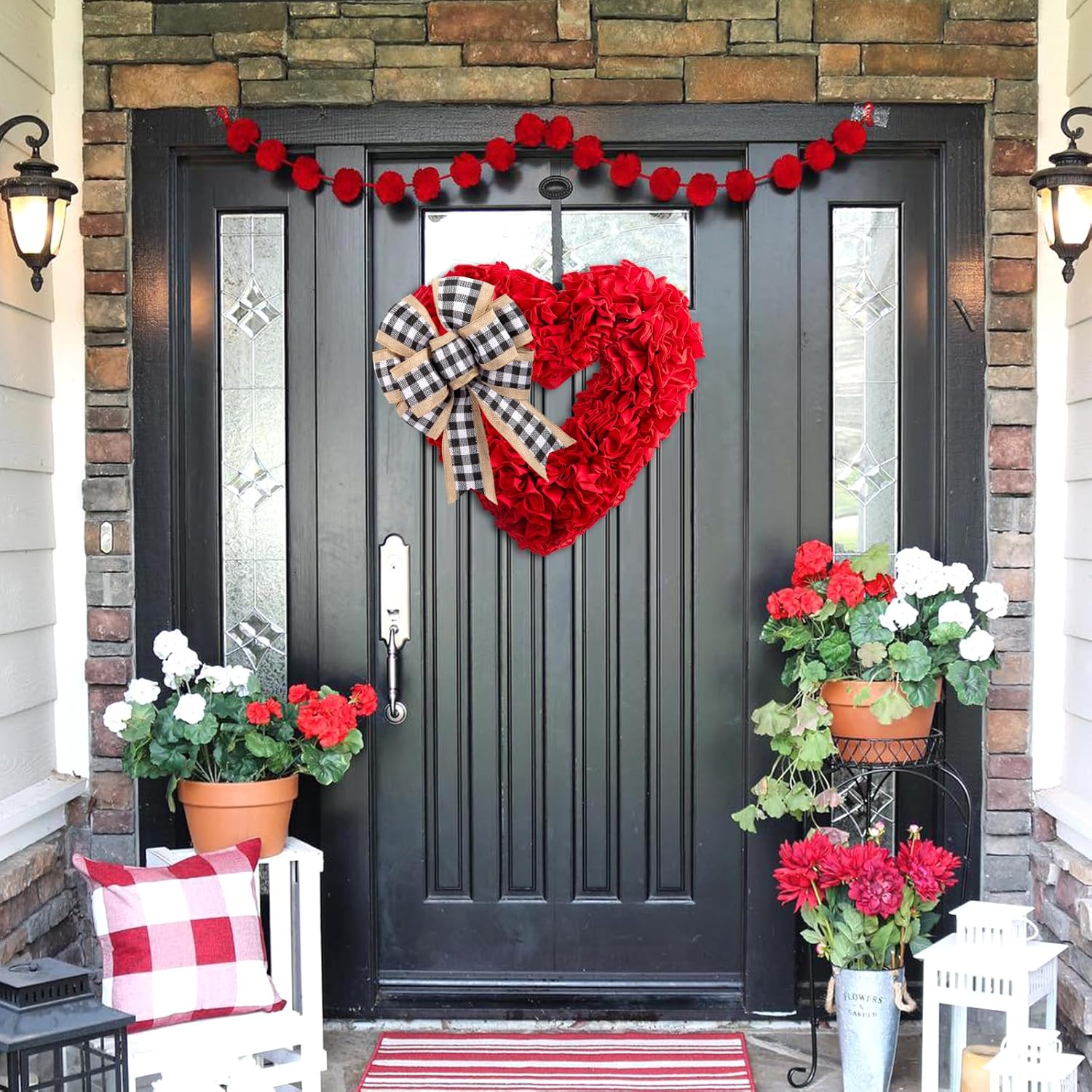 Valentines Day Decor - Wreaths for Front Door Outside 17"