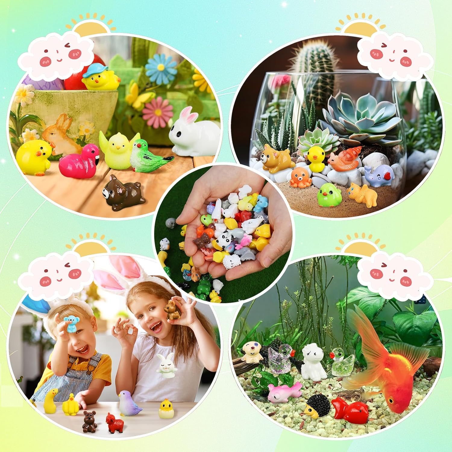 100 Pcs Mini Resin Animals to Hide Tiny Resin Animals  Landscape Aquarium