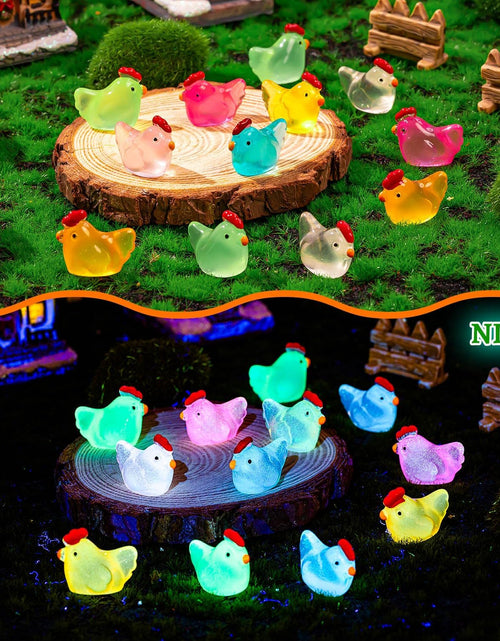 Load image into Gallery viewer, 64PCS Luminous Mini Chicken Figurines Resin Miniature Animals
