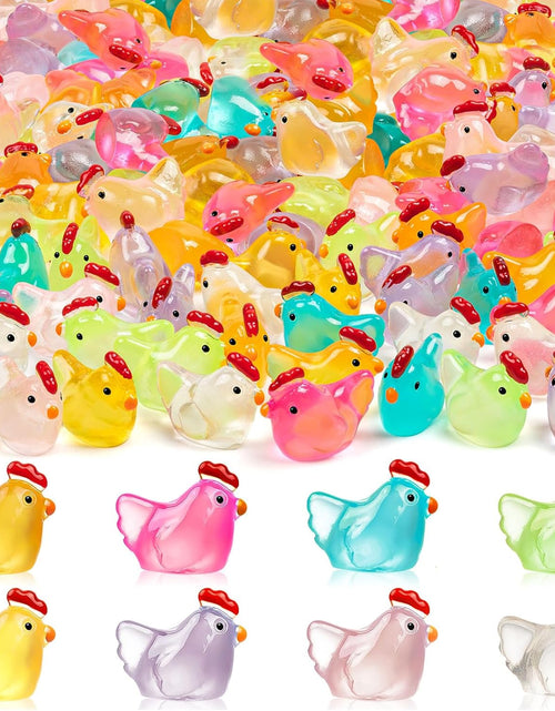 Load image into Gallery viewer, 64PCS Luminous Mini Chicken Figurines Resin Miniature Animals
