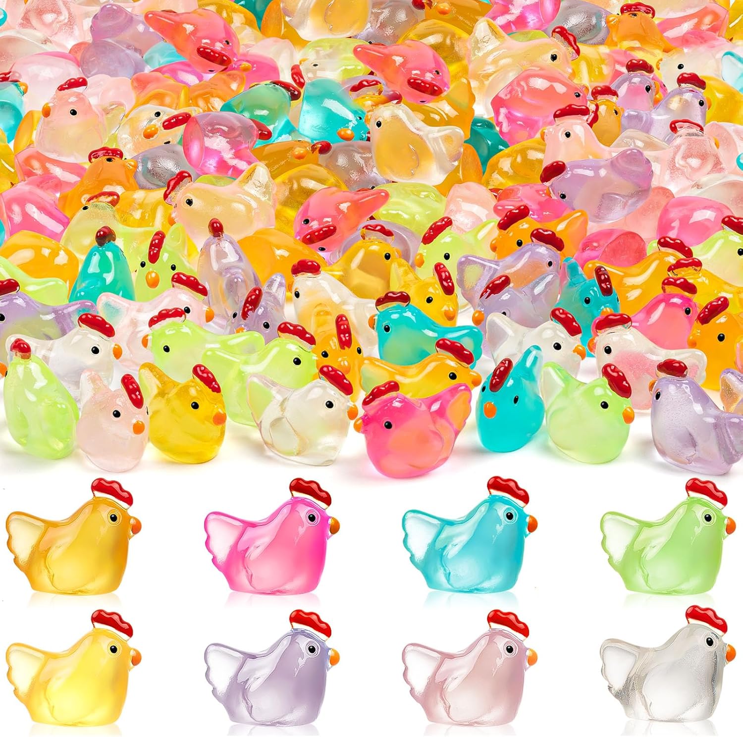 64PCS Luminous Mini Chicken Figurines Resin Miniature Animals
