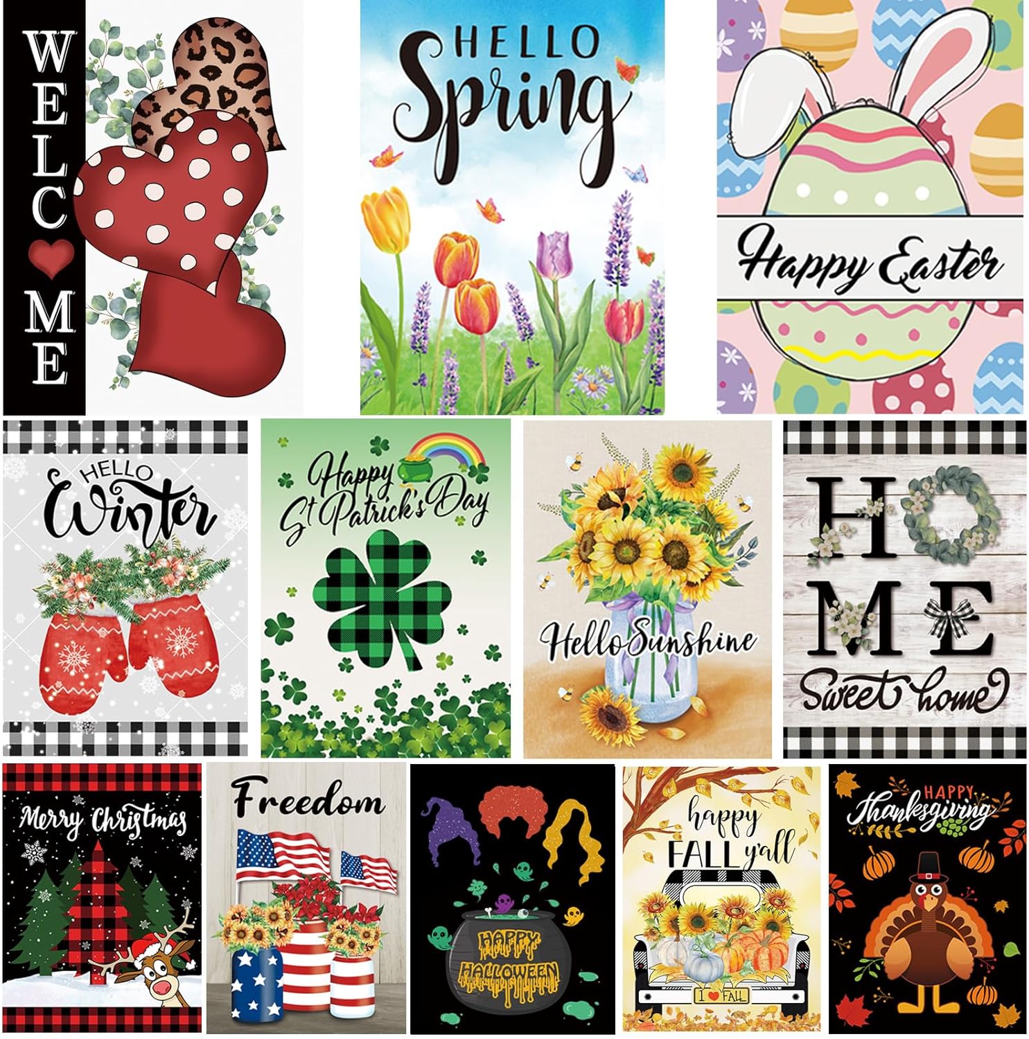 Seasonal Garden Flags Set of 12 Double Sided 12 x 18 Inch