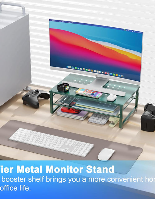 Load image into Gallery viewer, 2-Tier Metal Monitor Stand Riser, Desk Organizer for Office Supplies
