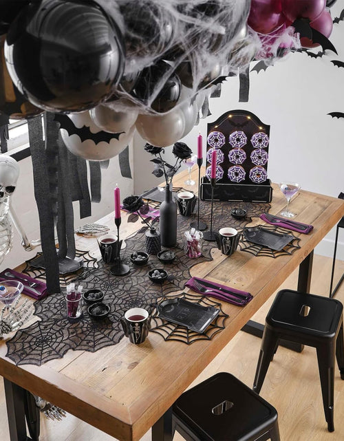 Load image into Gallery viewer, Black Lace Spider Web Table Runners for Halloween Decor/Party 18 x 72Inch

