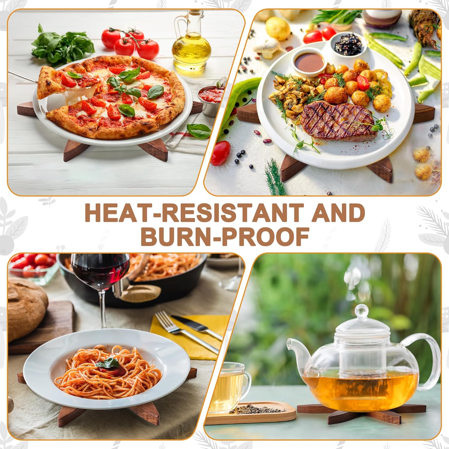Set of 4 Heat-Resistant Coasters with Stand, Decorative Wooden Trivet Tree