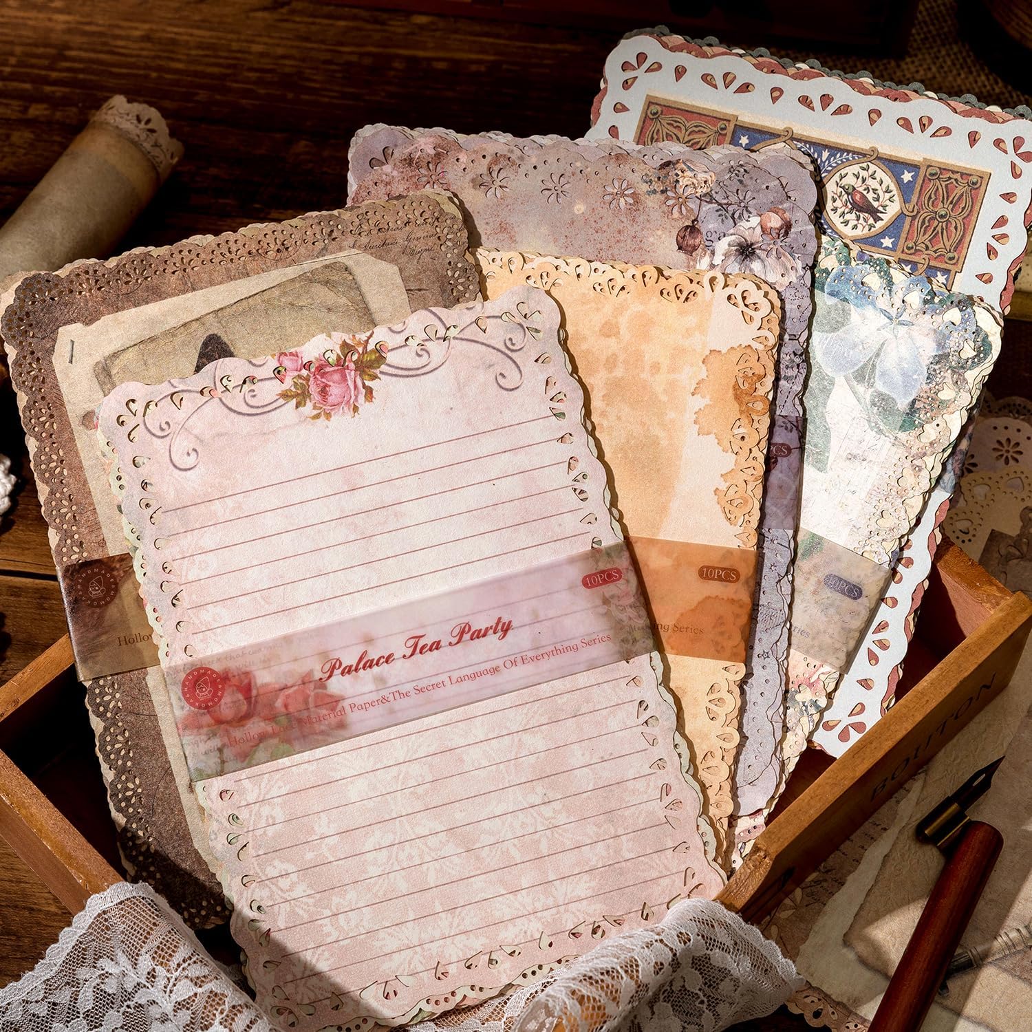 60 Sheets Lace Edged Scrapbook Stationery Paper Assorted Set