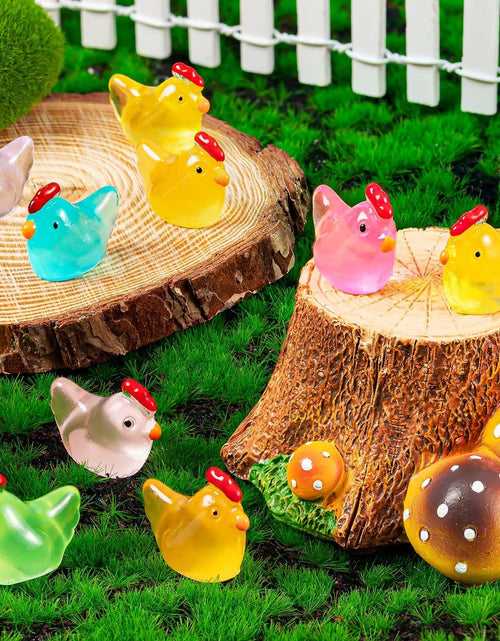 Load image into Gallery viewer, 64PCS Luminous Mini Chicken Figurines Resin Miniature Animals

