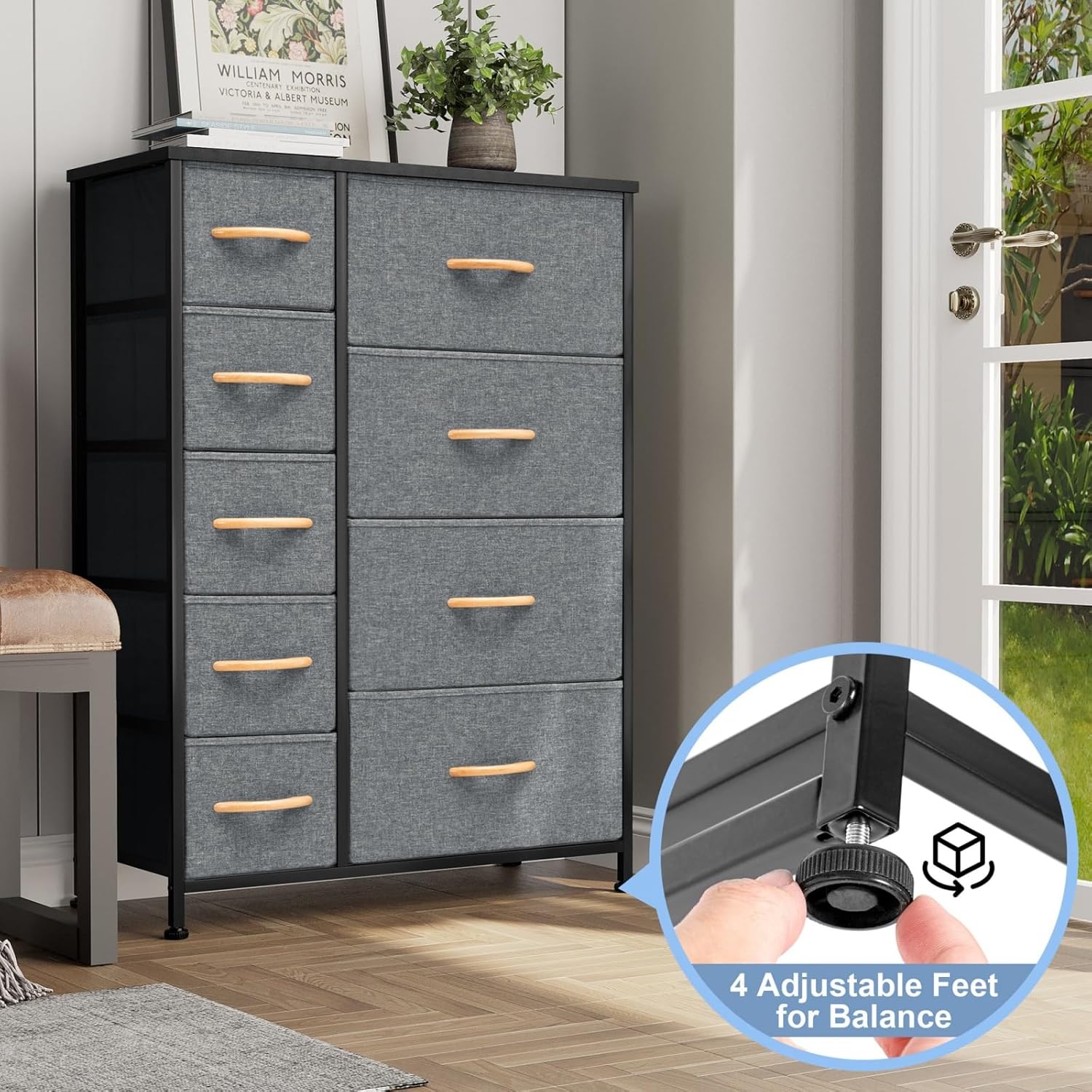 Dresser for Bedroom, Tall Dresser Vertical Storage Tower Organizer Unit for Closets, Hallway, Entryway- 9 Drawers (Gray)