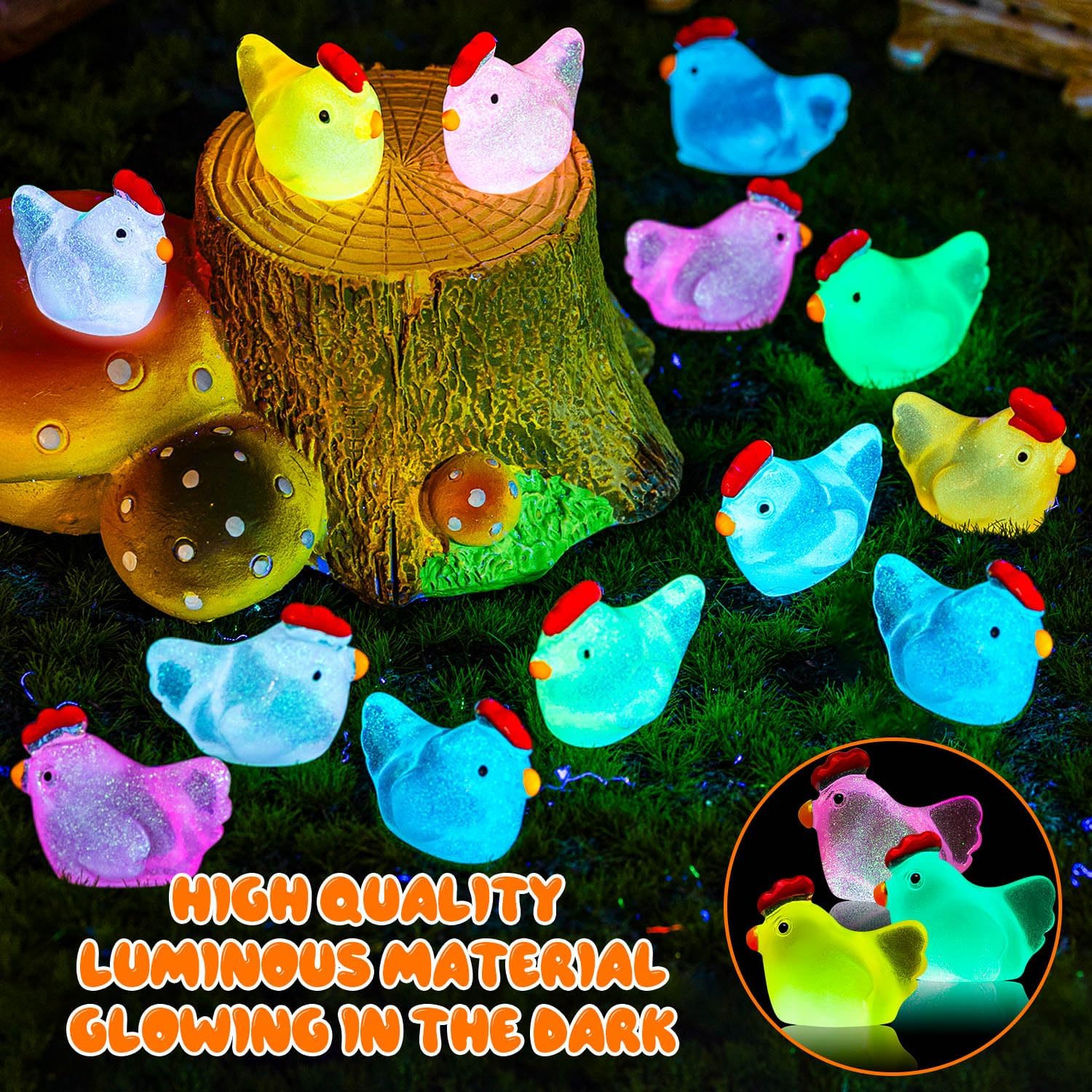 64PCS Luminous Mini Chicken Figurines Resin Miniature Animals