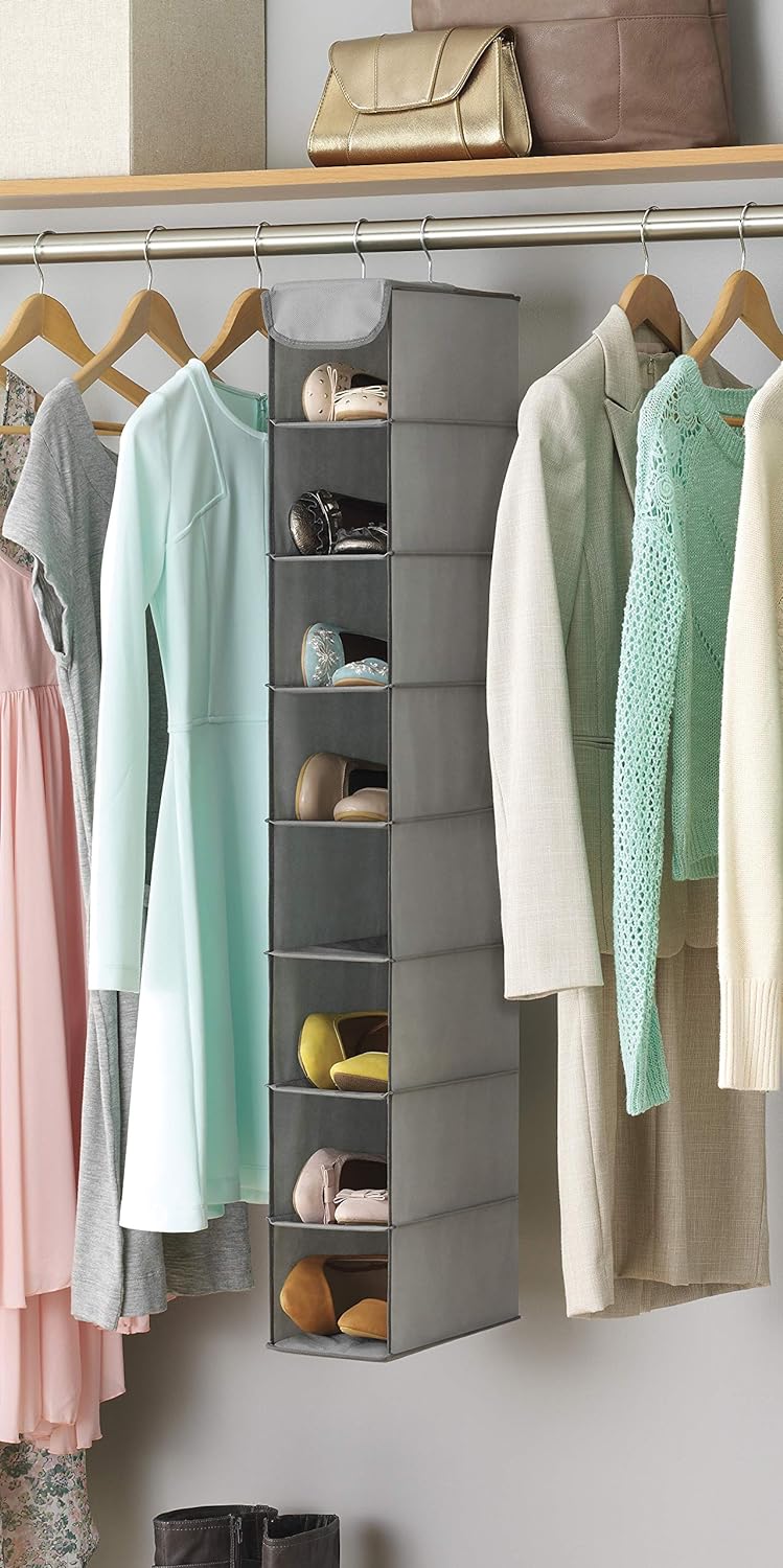 Hanging Shoe Shelves - 8 Section - Closet Organizer - Grey