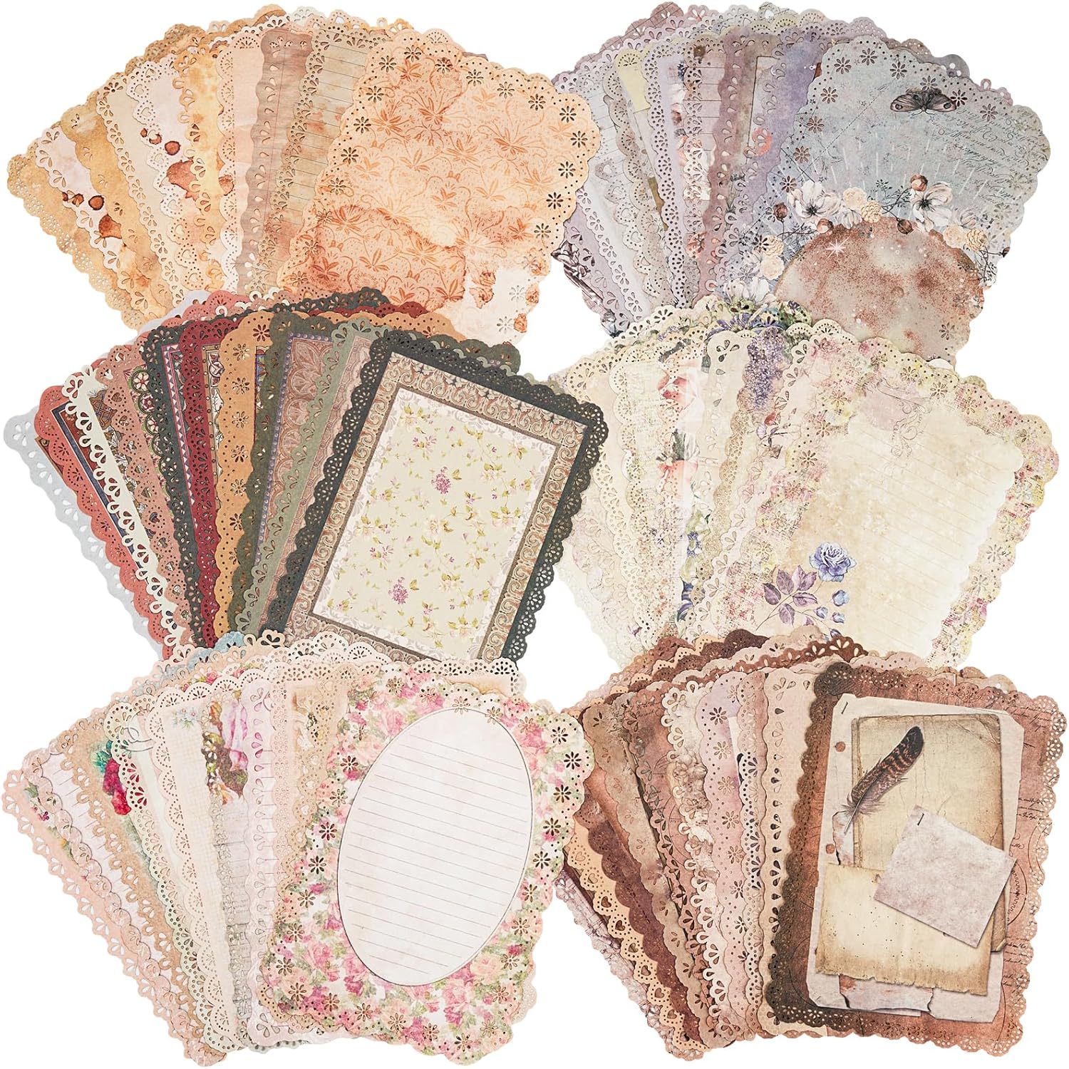 60 Sheets Lace Edged Scrapbook Stationery Paper Assorted Set