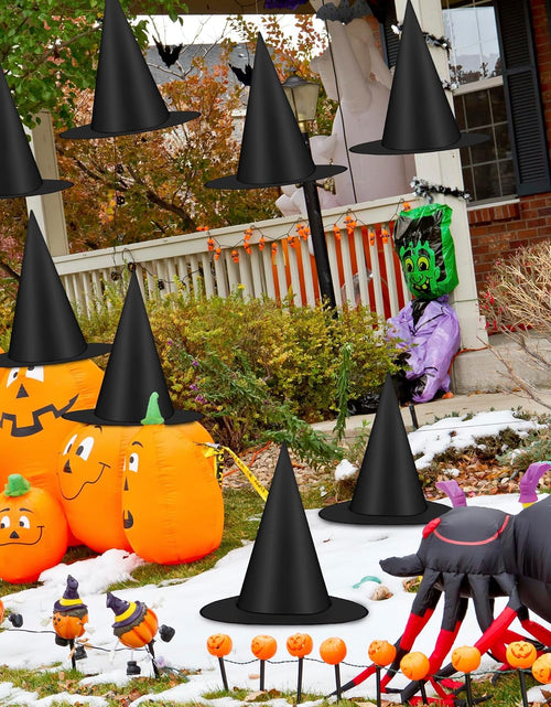 Load image into Gallery viewer, 12 PCS Halloween Witch Hats, Black Hanging Witch Hat with 328 FT Nylon Cord
