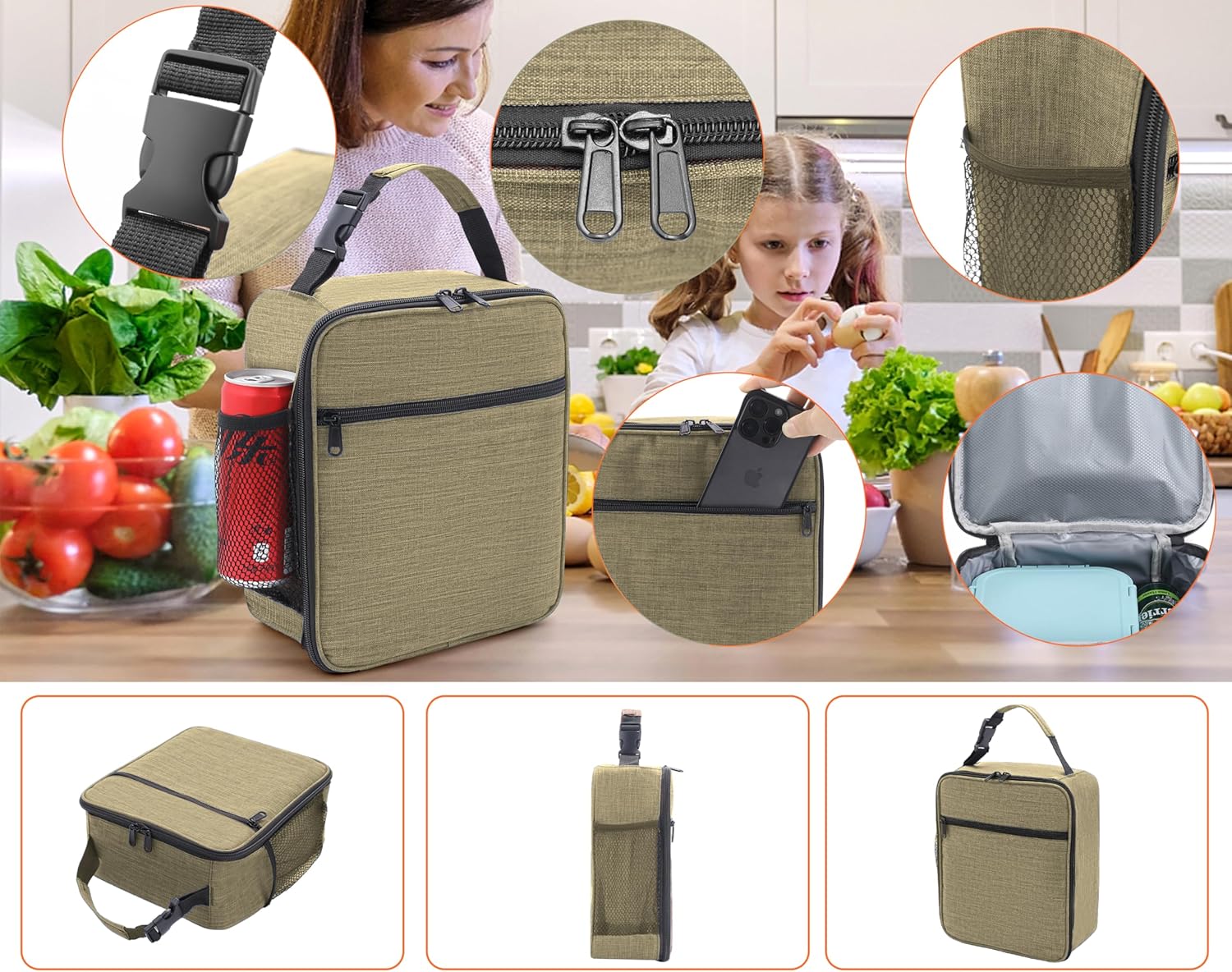 Reusable Lunch Bag Men Adult Women- Insulated Small LunchBox