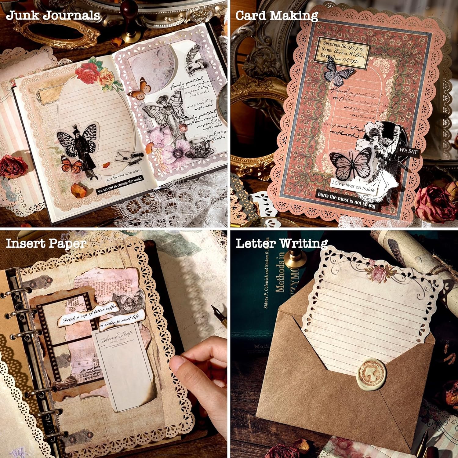 60 Sheets Lace Edged Scrapbook Stationery Paper Assorted Set