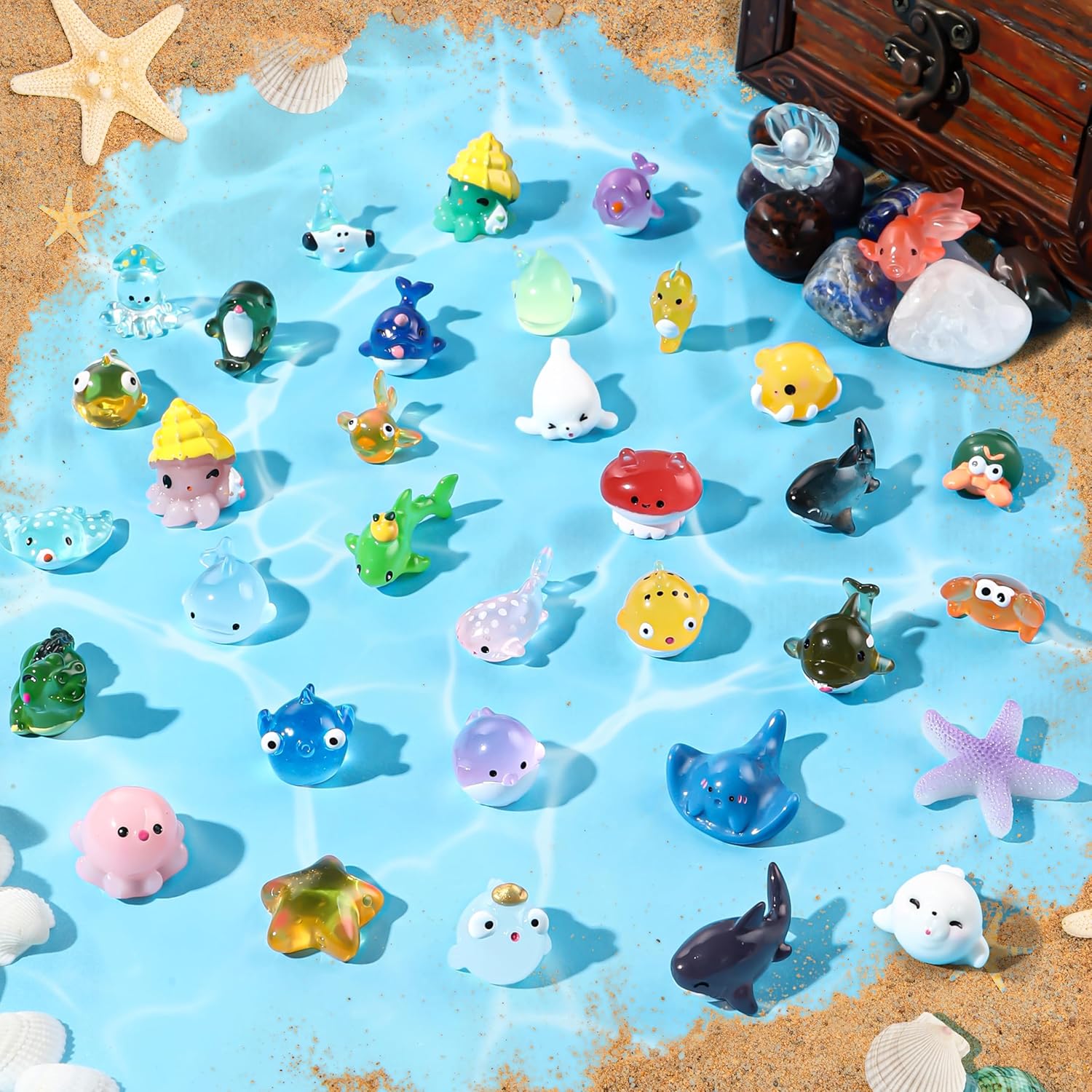 36pcs Mini Ocean Resin Animals Tiny Sea Animals Figurines  Aquarium Ornaments Decorations