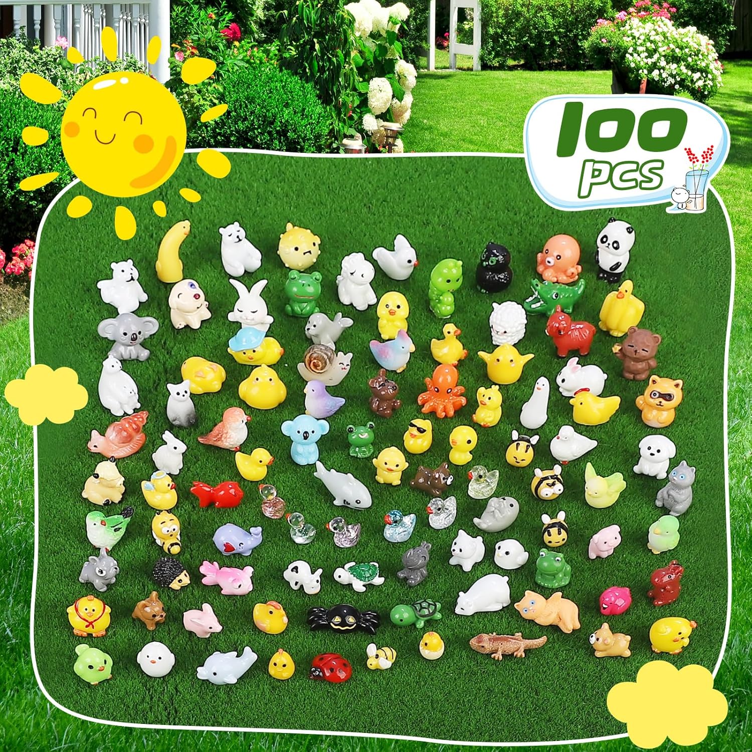 100 Pcs Mini Resin Animals to Hide Tiny Resin Animals  Landscape Aquarium