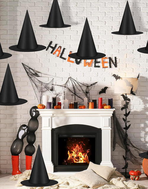 Load image into Gallery viewer, 12 PCS Halloween Witch Hats, Black Hanging Witch Hat with 328 FT Nylon Cord
