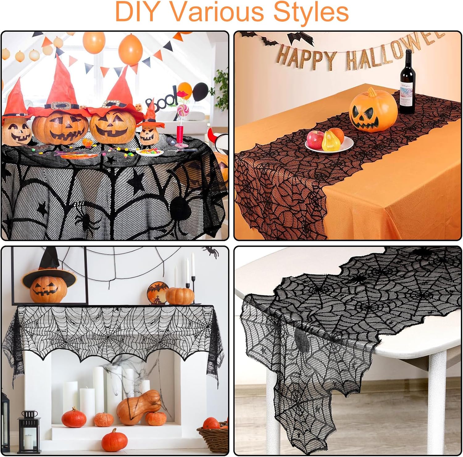 5 Pack Halloween Decorations Indoor Halloween Spider Web Tablecloth Table Runners