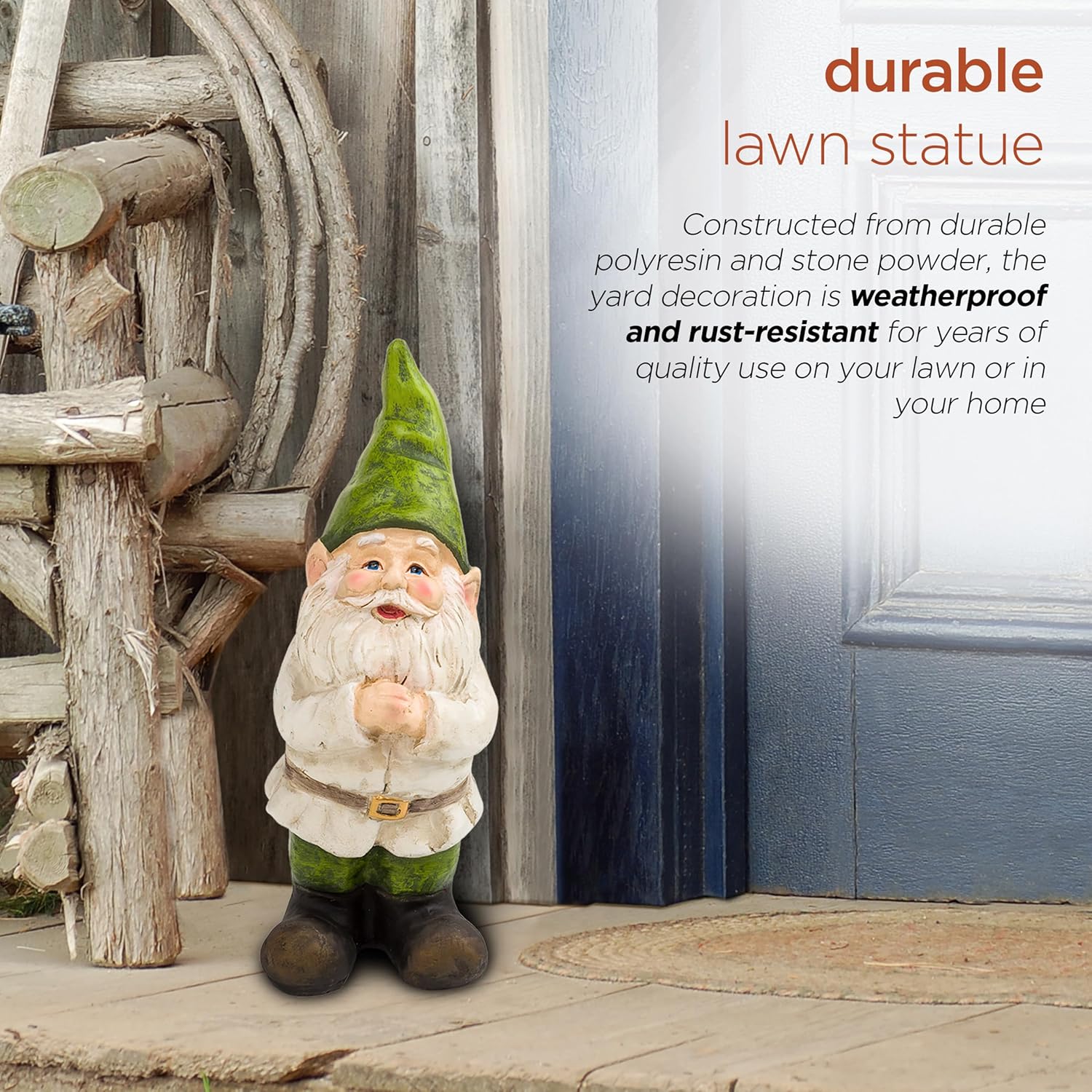 12" Tall Outdoor Garden Gnome Folding Hands Yard Statue Decoration