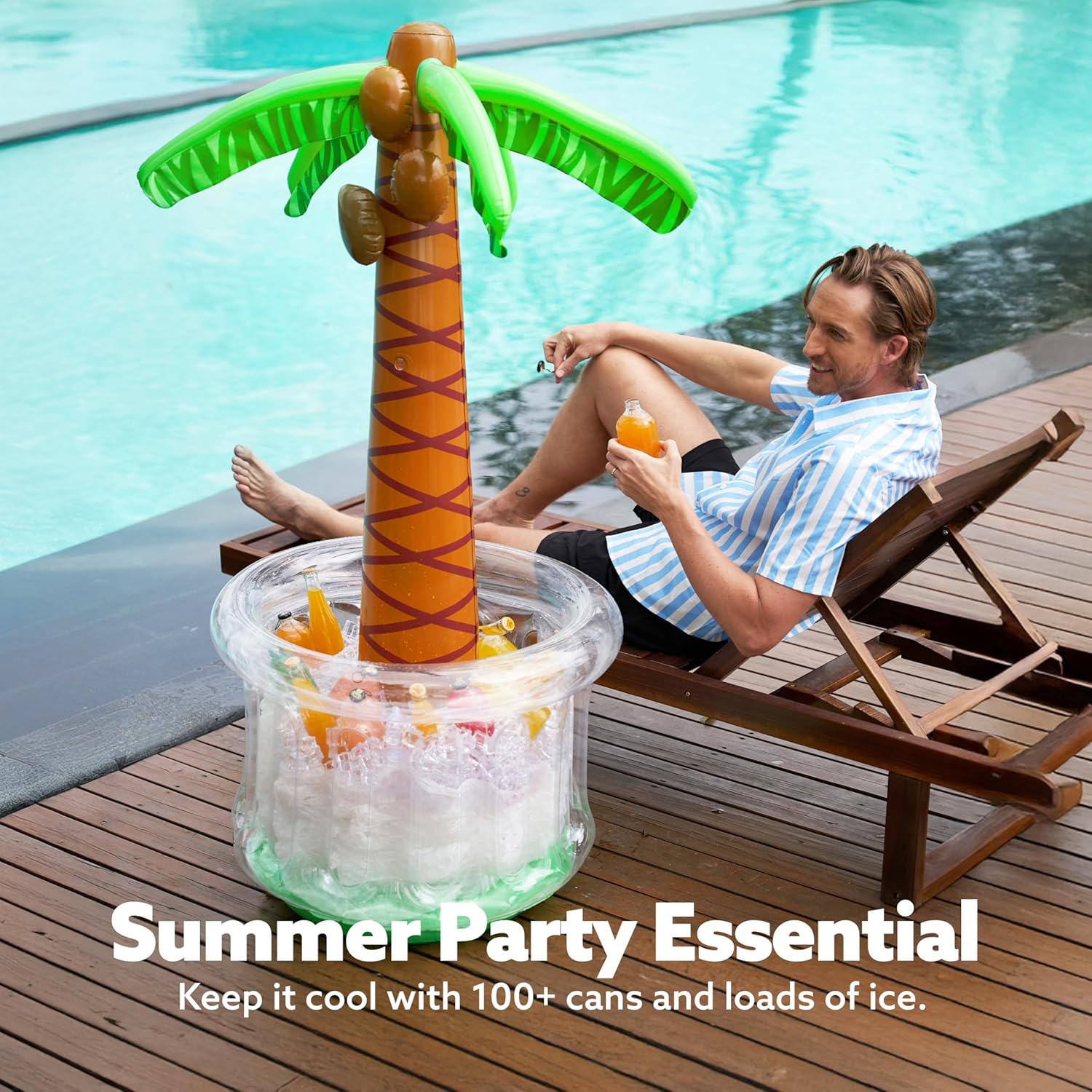 60" Inflatable Palm Tree Cooler, Beach Theme Ocean Jungle Tropical Themed Summer Outdoor Drink Cooler